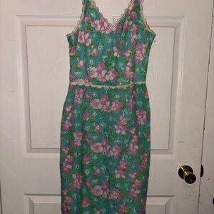 Lilly Pulitzer Green and Pink Floral Midi Dress